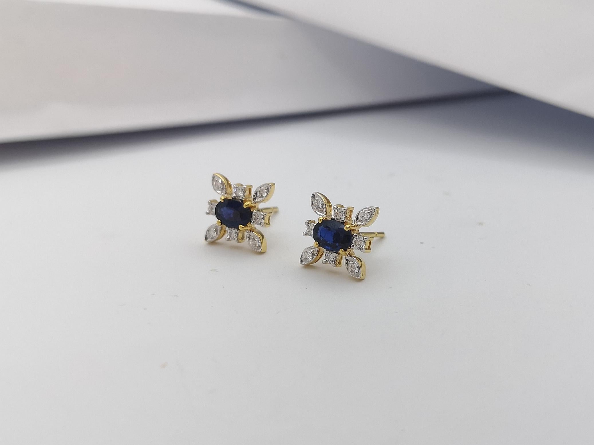 Blue Sapphire with Diamond Earrings set in 18 Karat Gold Settings For Sale 2