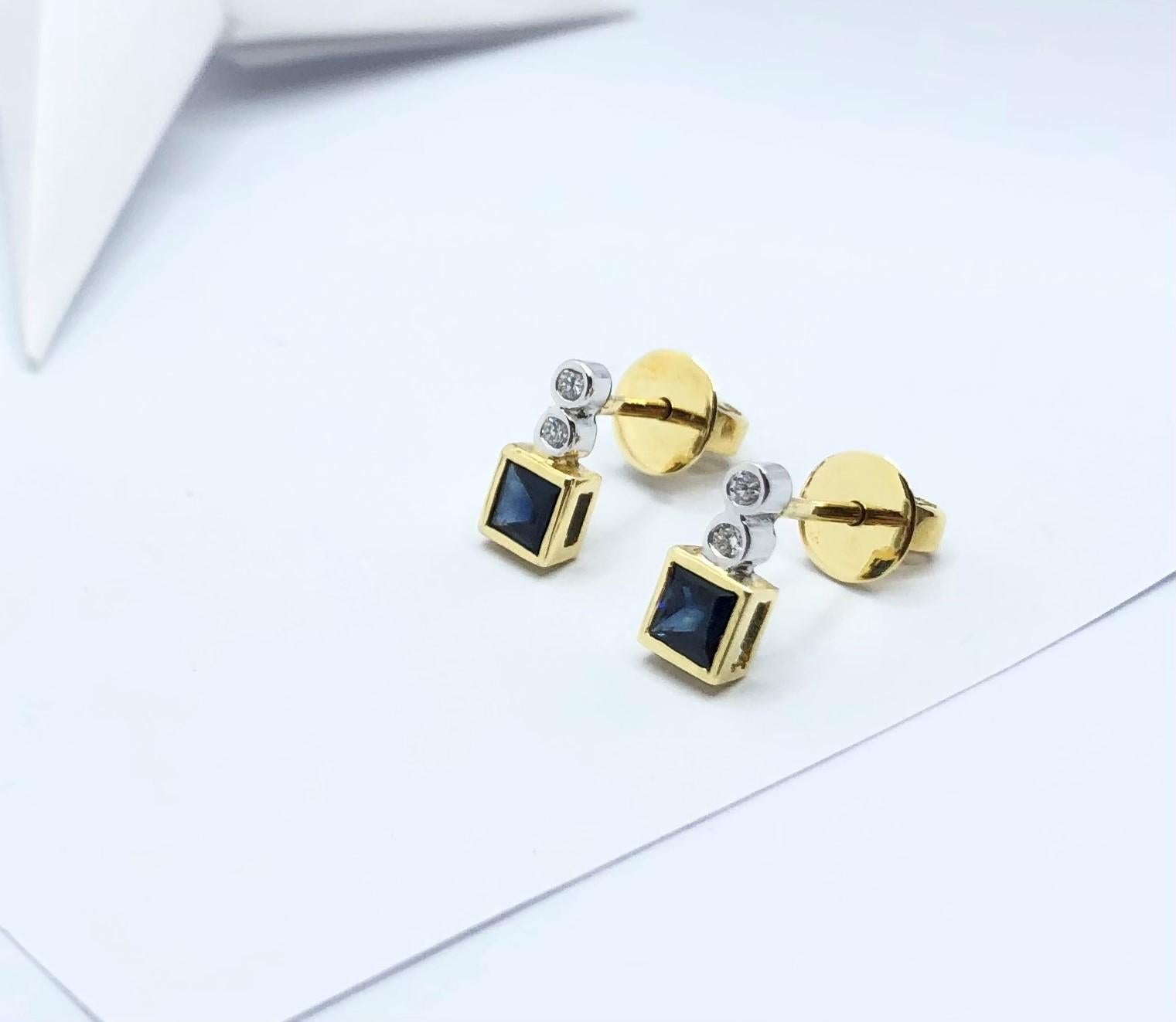 Blue Sapphire with Diamond Earrings Set in 18 Karat Gold Settings For Sale 3