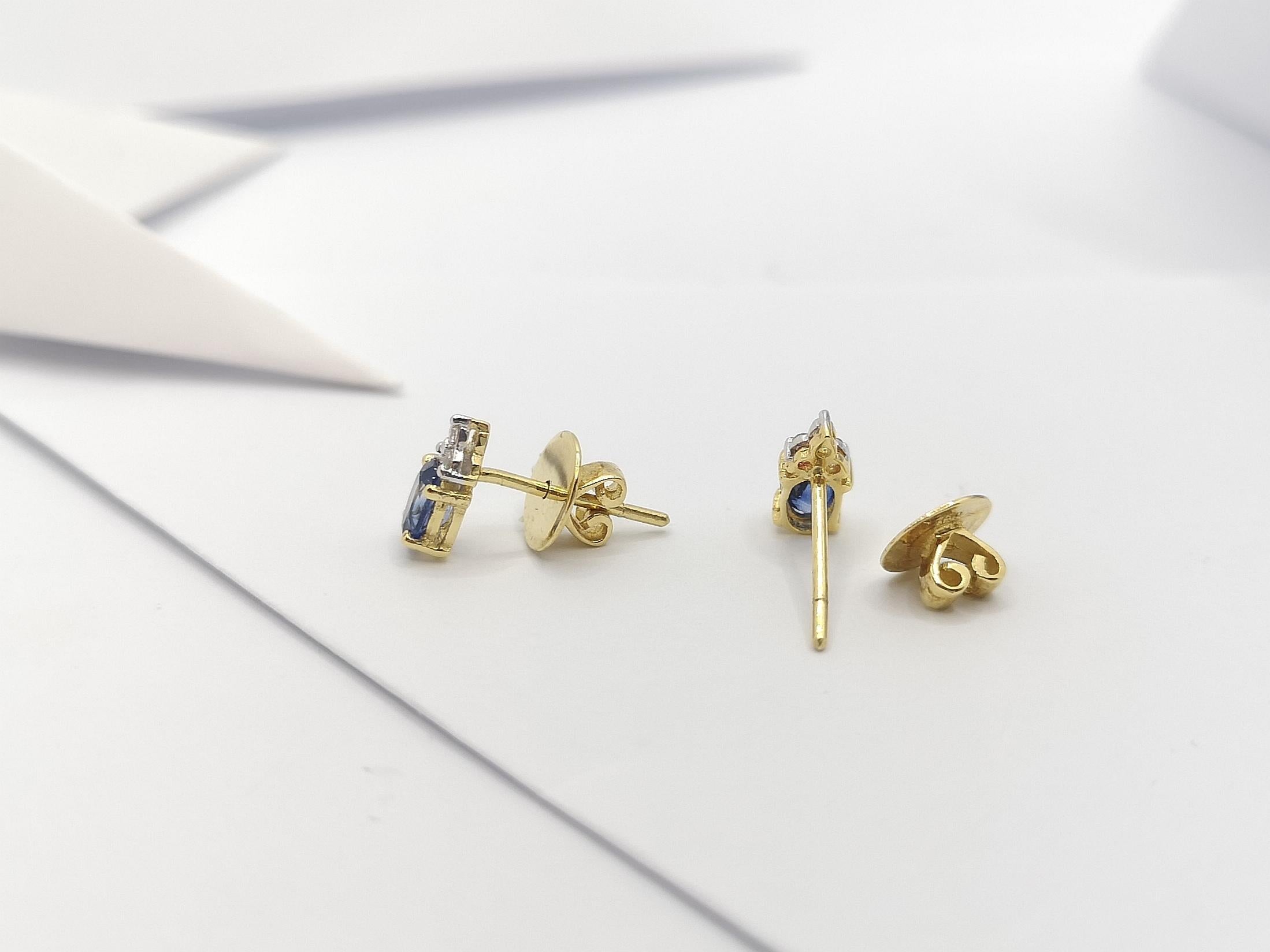 Orecchini con zaffiro blu e diamante con montatura in oro 18 carati in vendita 3