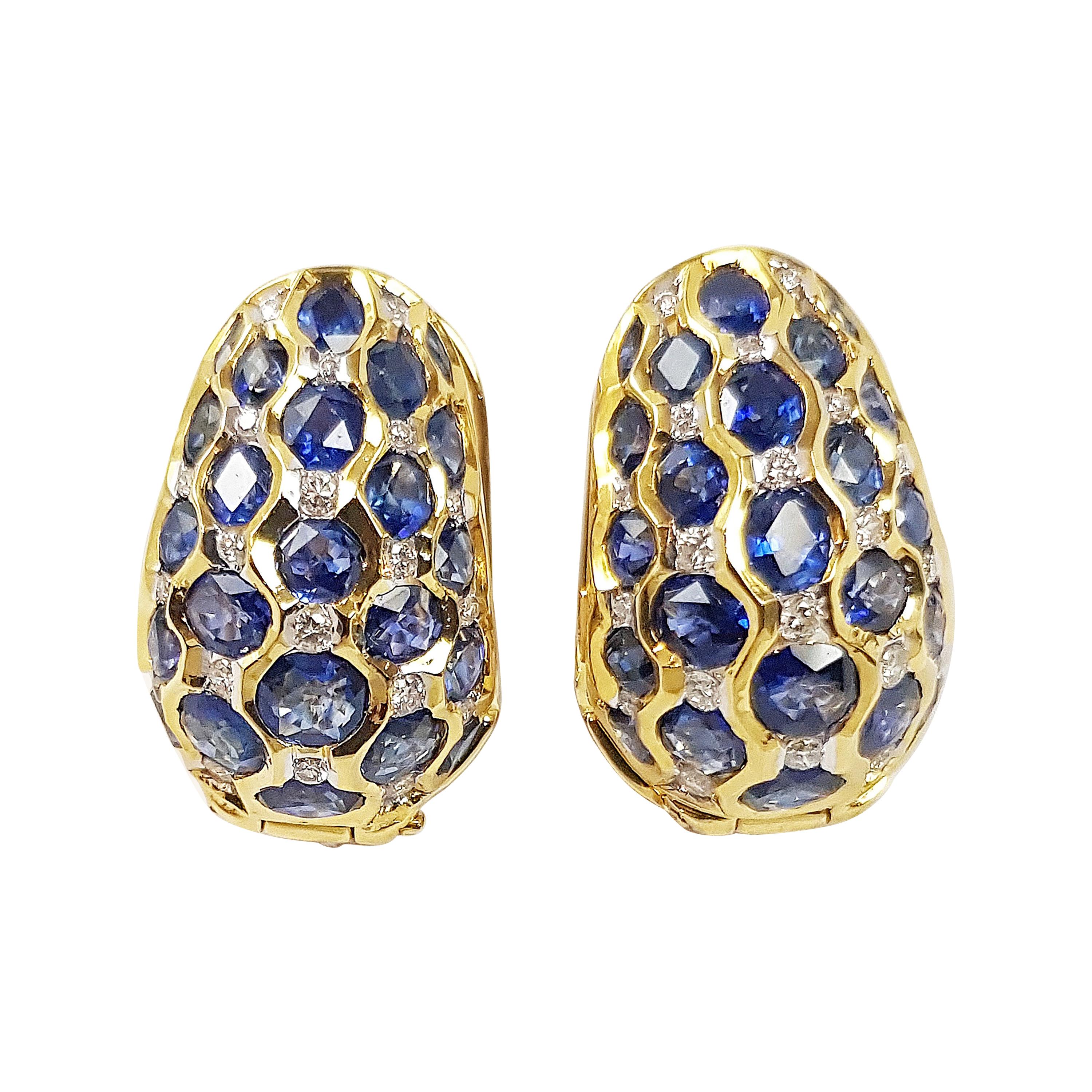 Blauer Saphir mit Diamant-Ohrringen in 18 Karat Goldfassung im Angebot