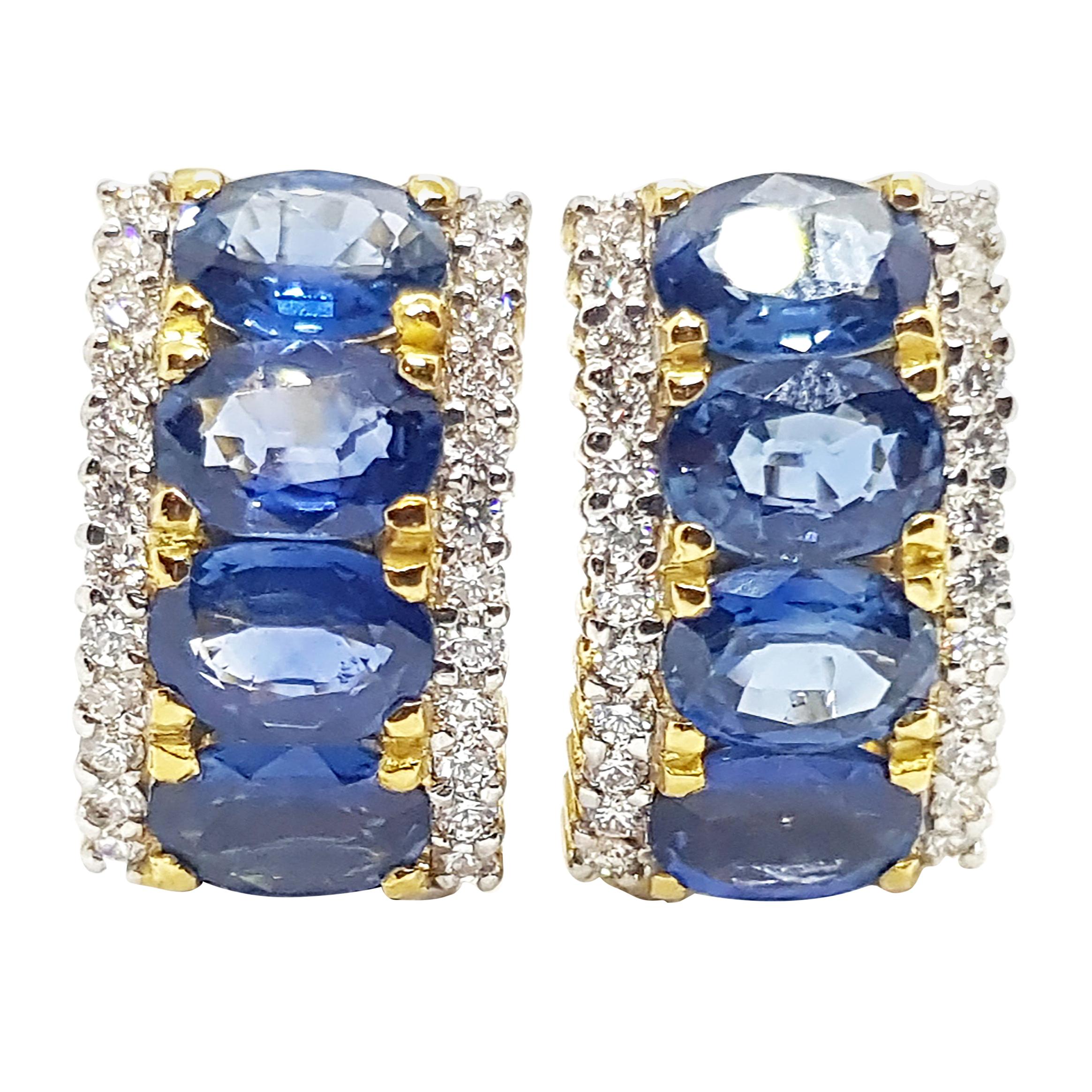 Blauer Saphir mit Diamant-Ohrringen in 18 Karat Goldfassung im Angebot