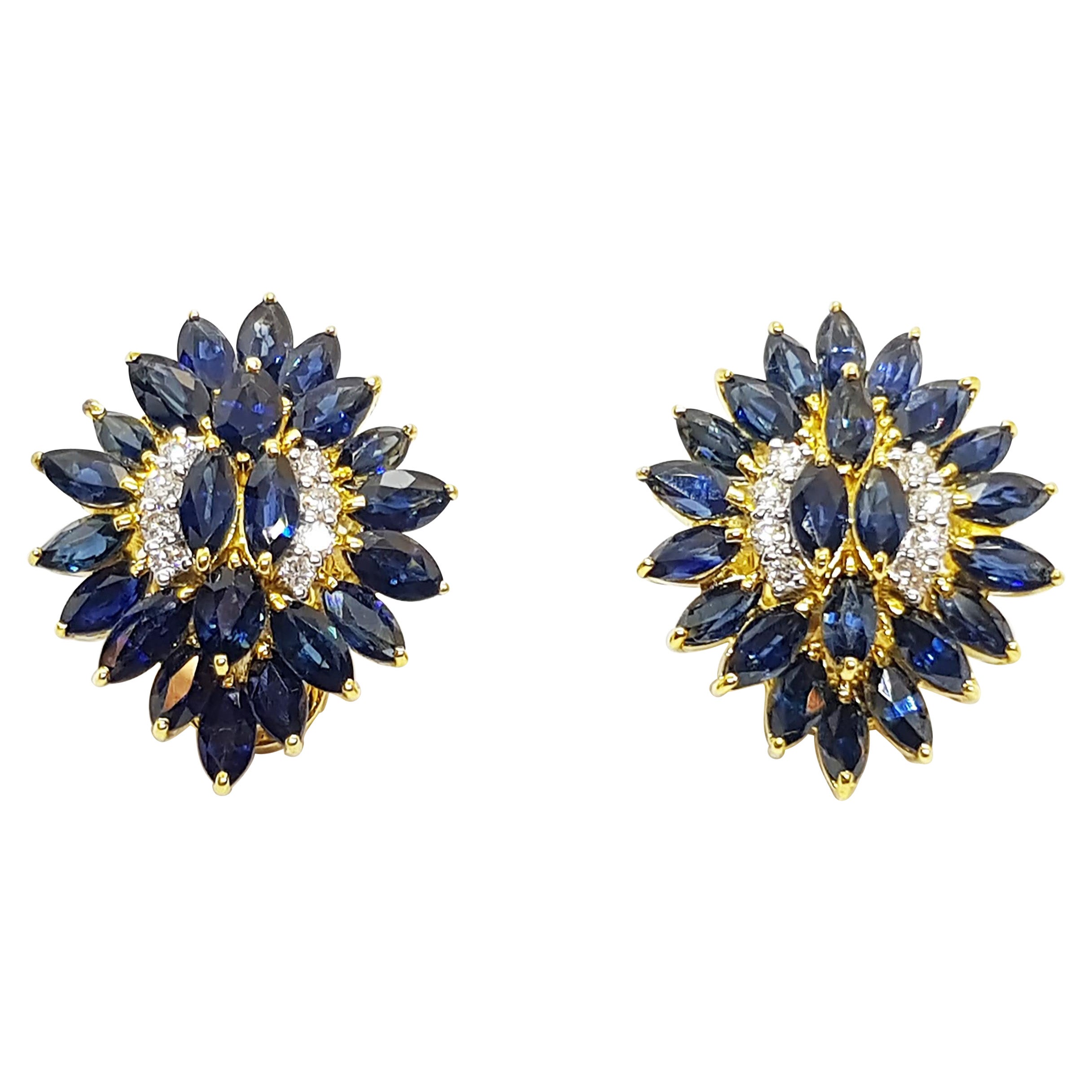 Pendientes de zafiro azul con diamantes engastados en oro de 18 quilates