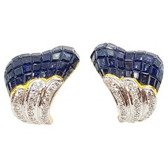 Ohrringe mit blauem Saphir und Diamanten in 18 Karat Goldfassungen gefasst