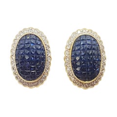 Blue Sapphire with Diamond Earrings Set in 18 Karat Gold Settings