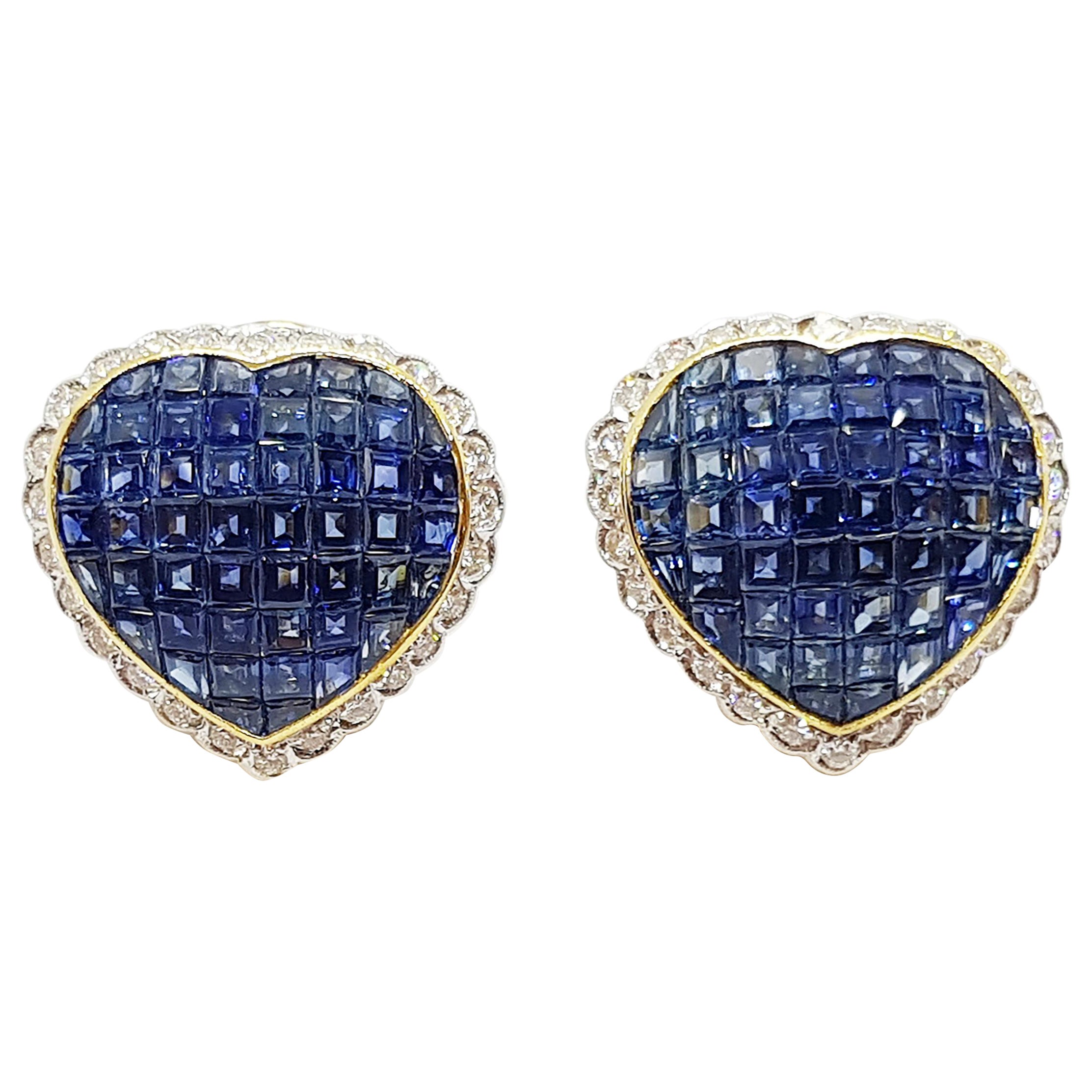 Zafiro azul con diamante  Pendientes engastados en oro de 18 quilates