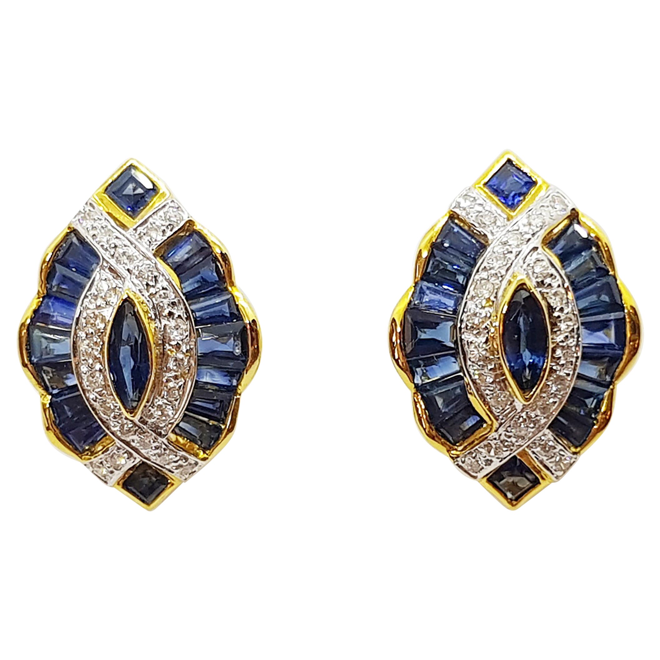 Boucles d'oreilles en or 18 carats serties de saphirs bleus et de diamants