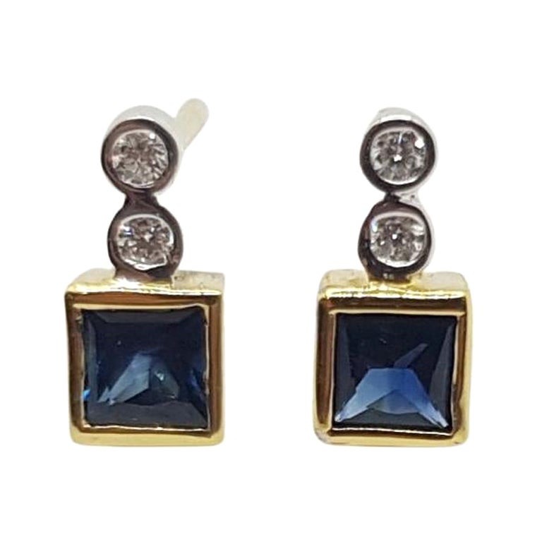 Pendientes de zafiro azul con diamantes engastados en oro de 18 quilates