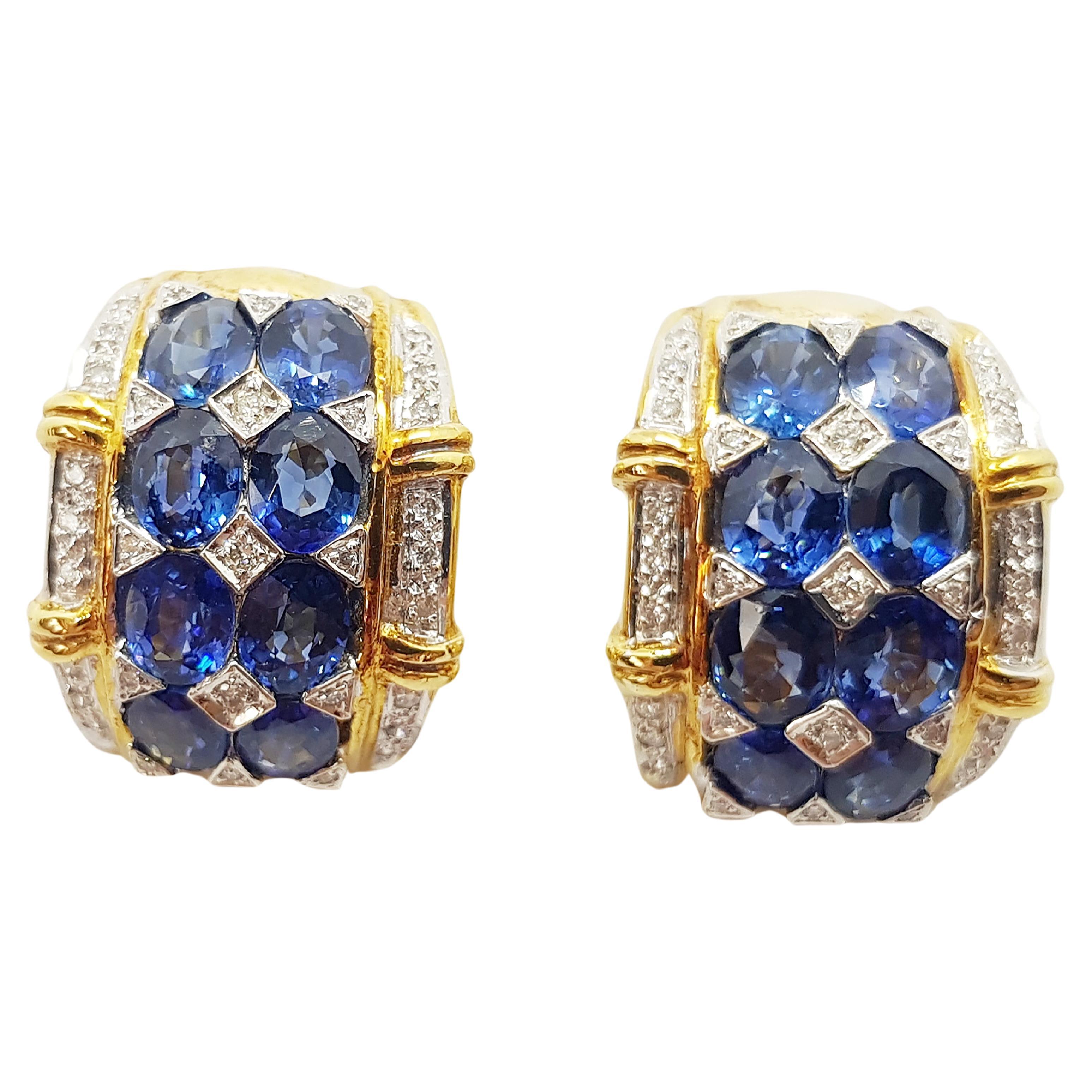 Ohrringe mit blauem Saphir und Diamanten in 18 Karat Goldfassungen