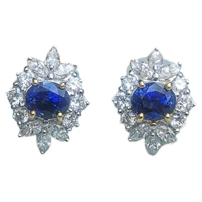 Blue Sapphire with Diamond Earrings set in 18 Karat Gold Settings