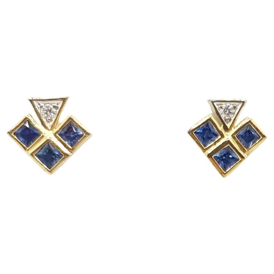 Blue Sapphire with Diamond Earrings Set in 18 Karat Gold Settings For Sale