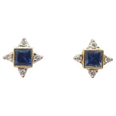 Blue Sapphire with Diamond Earrings Set in 18 Karat Gold Settings