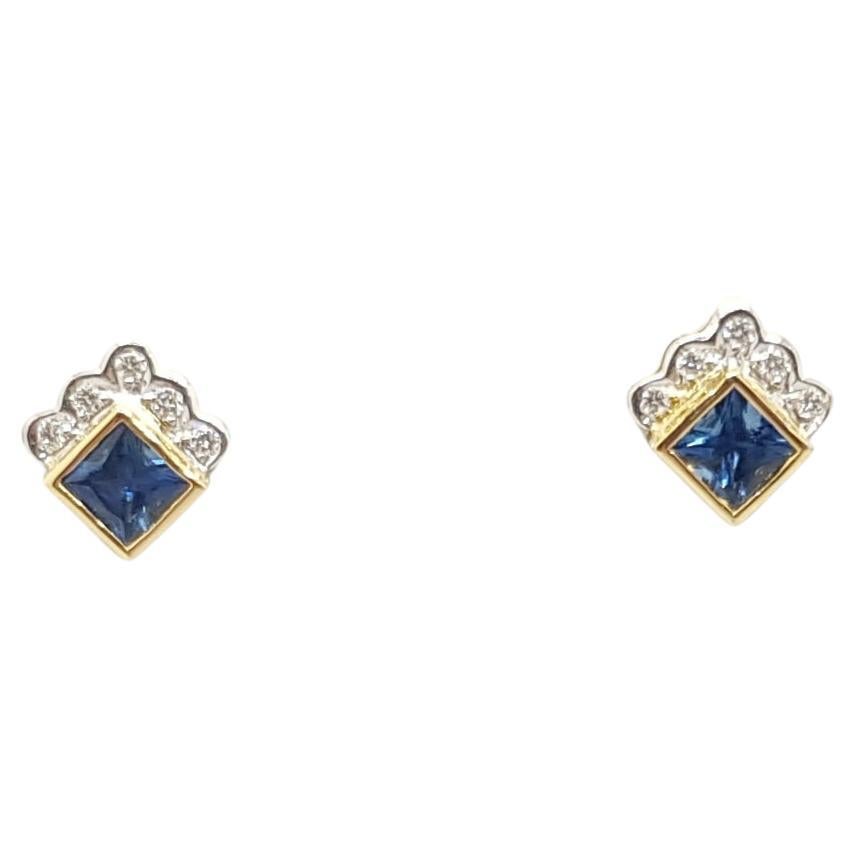 Blue Sapphire with Diamond Earrings Set in 18 Karat Gold Settings