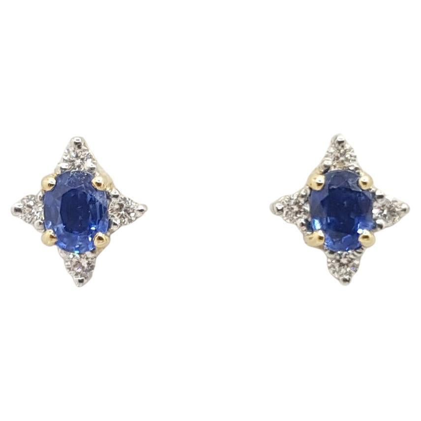 Blue Sapphire with Diamond Earrings Set in 18 Karat Gold Settings