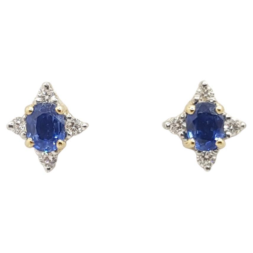 Blue Sapphire with Diamond Earrings Set in 18 Karat Gold Settings For Sale