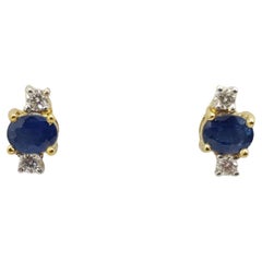 Blue Sapphire with Diamond Earrings Set in 18 Karat Gold Settings