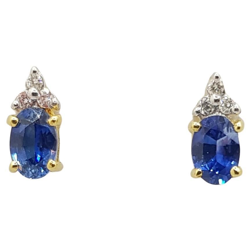 Blue Sapphire with Diamond Earrings Set in 18 Karat Gold Settings