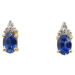 Blue Sapphire with Diamond Earrings Set in 18 Karat Gold Settings