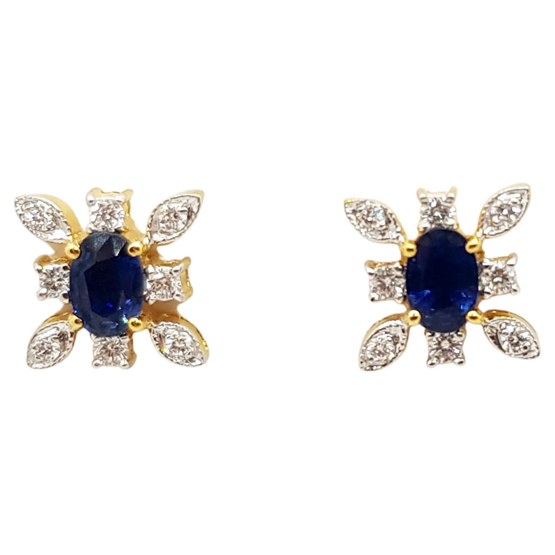 Blue Sapphire with Diamond Earrings set in 18 Karat Gold Settings