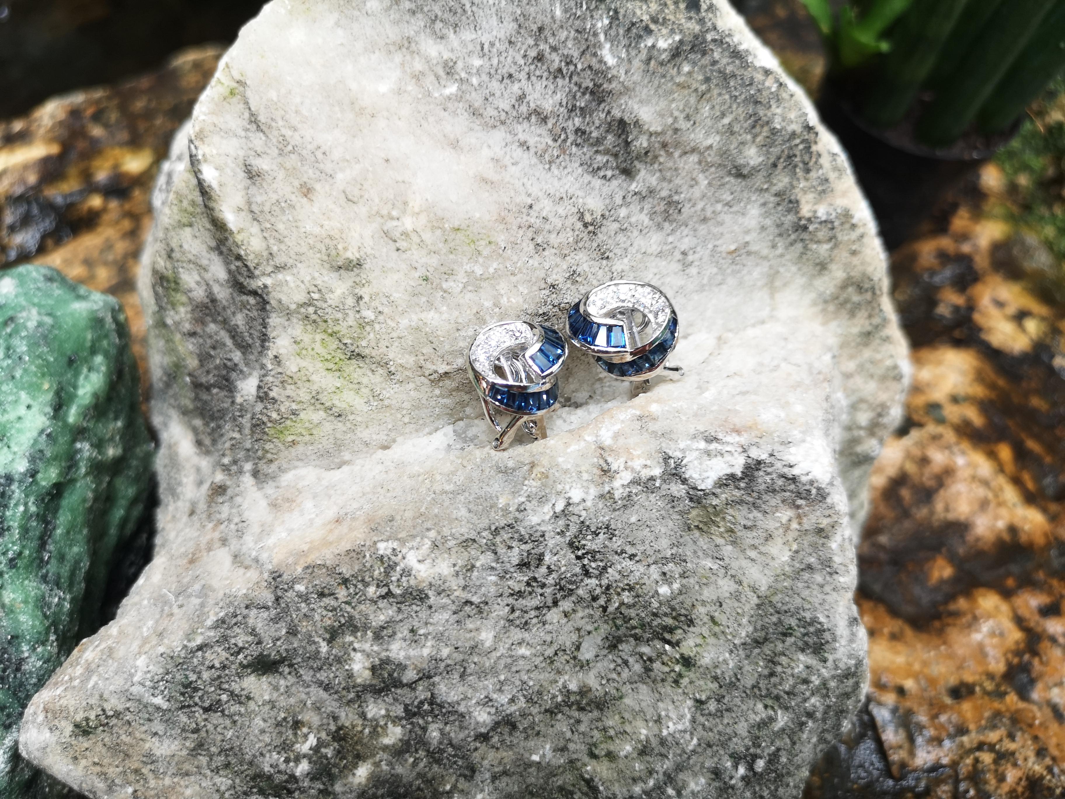 Women's Blue Sapphire with Diamond Earrings Set in 18 Karat White Gold Setting For Sale