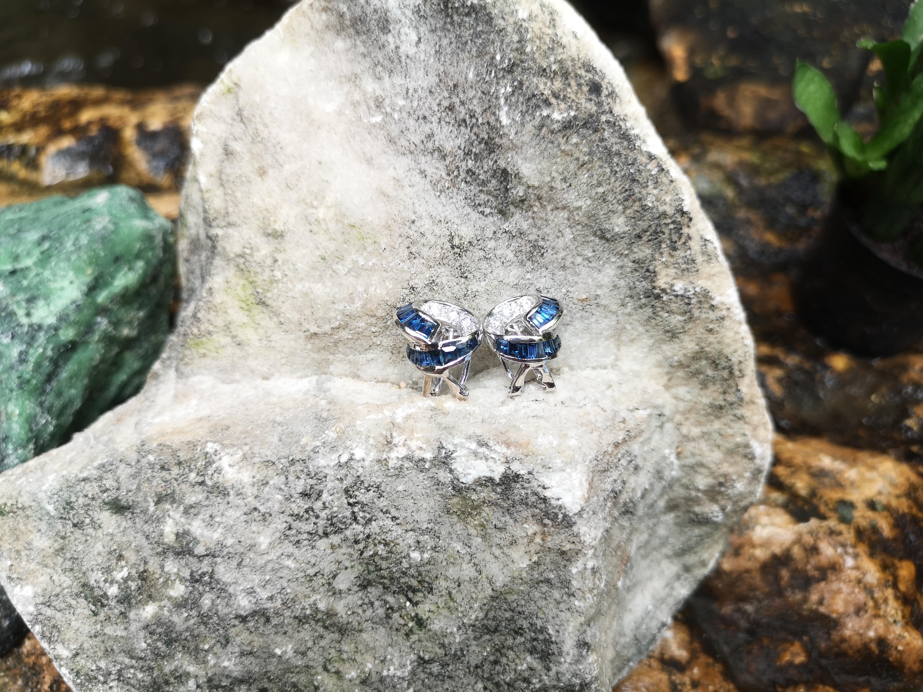 Blue Sapphire with Diamond Earrings Set in 18 Karat White Gold Setting For Sale 1