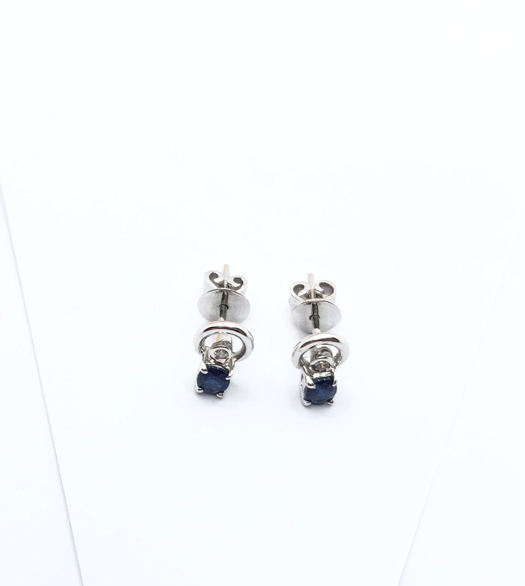 Blue Sapphire with Diamond Earrings set in 18 Karat White Gold Settings For Sale 5