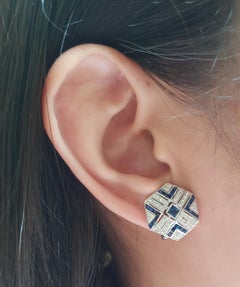 Blue Sapphire with Diamond Earrings Set in 18 Karat White Gold Settings