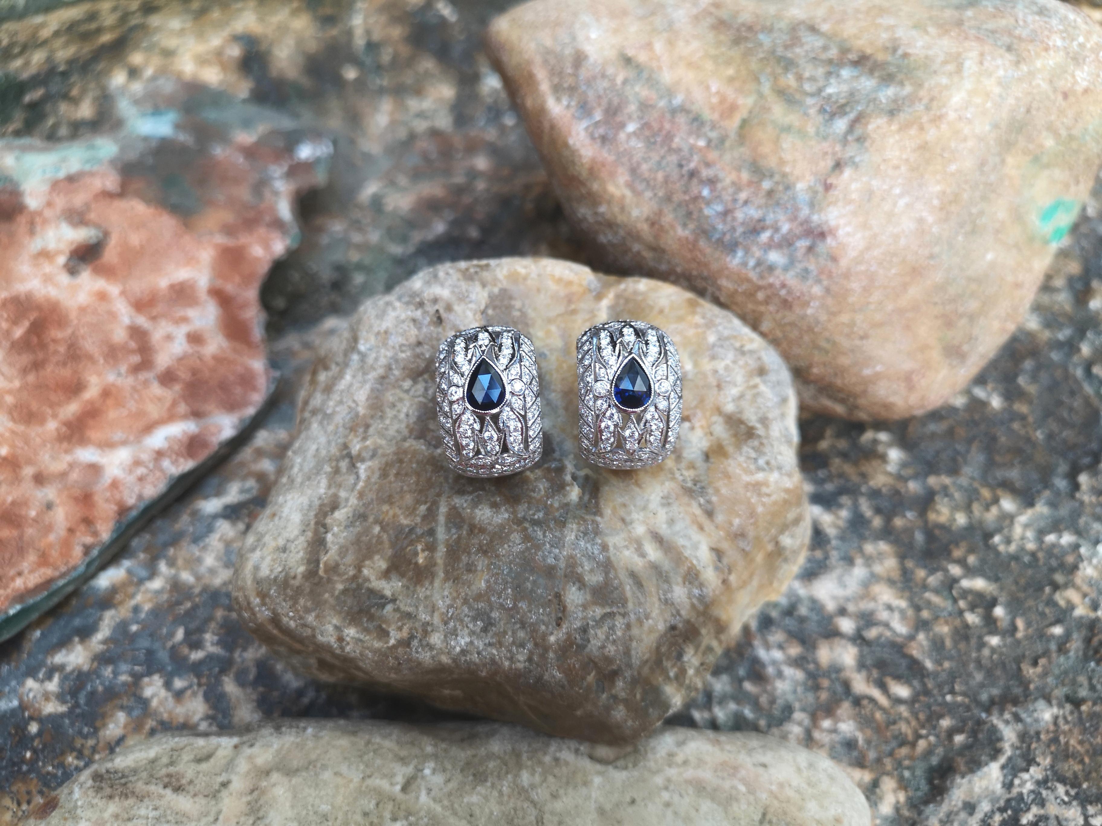 Edwardian Blue Sapphire with Diamond Earrings Set in 18 Karat White Gold Settings For Sale
