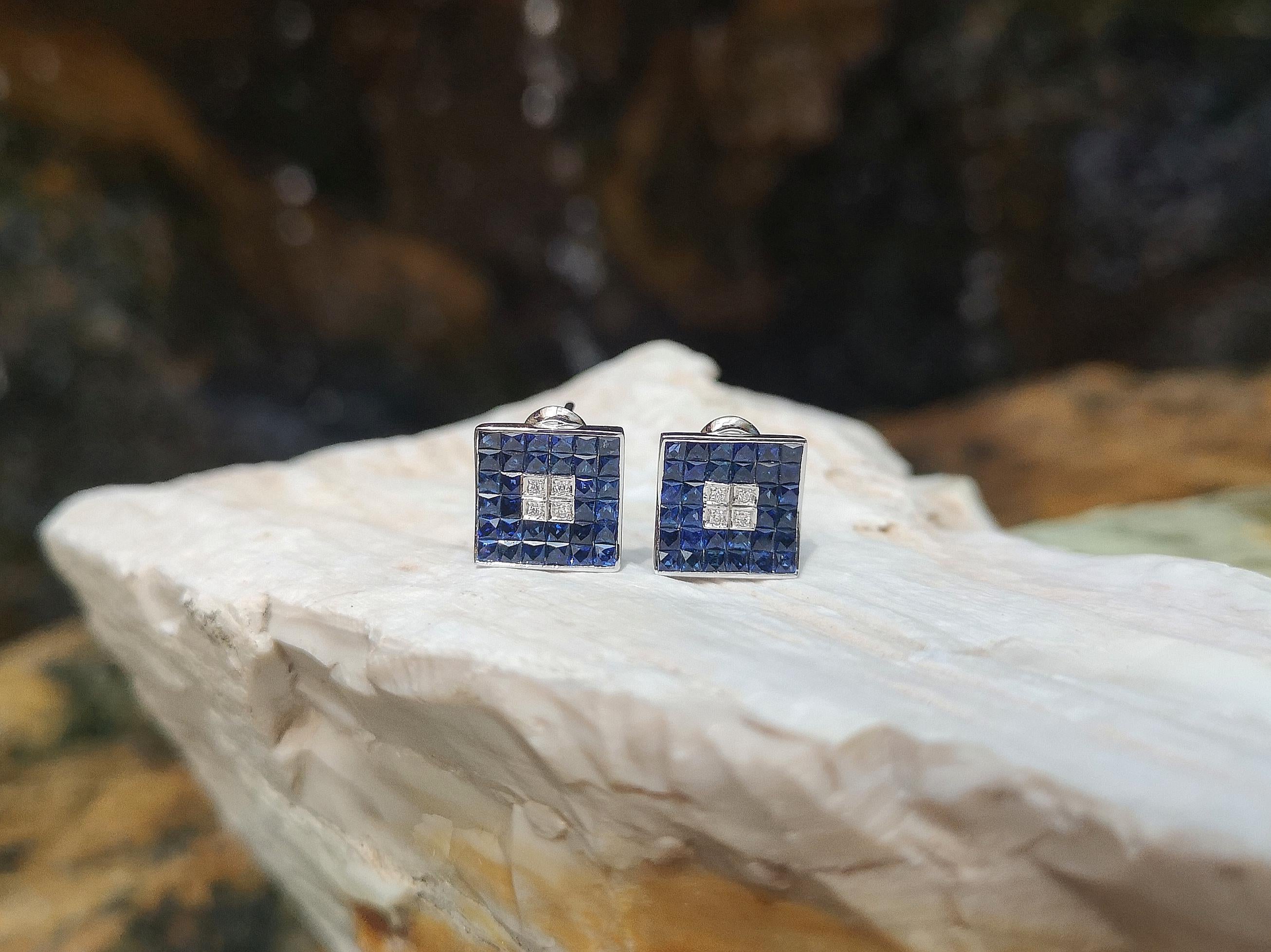 Ohrringe mit blauem blauem Saphir und Diamant in 18 Karat Weißgoldfassung (Zeitgenössisch) im Angebot