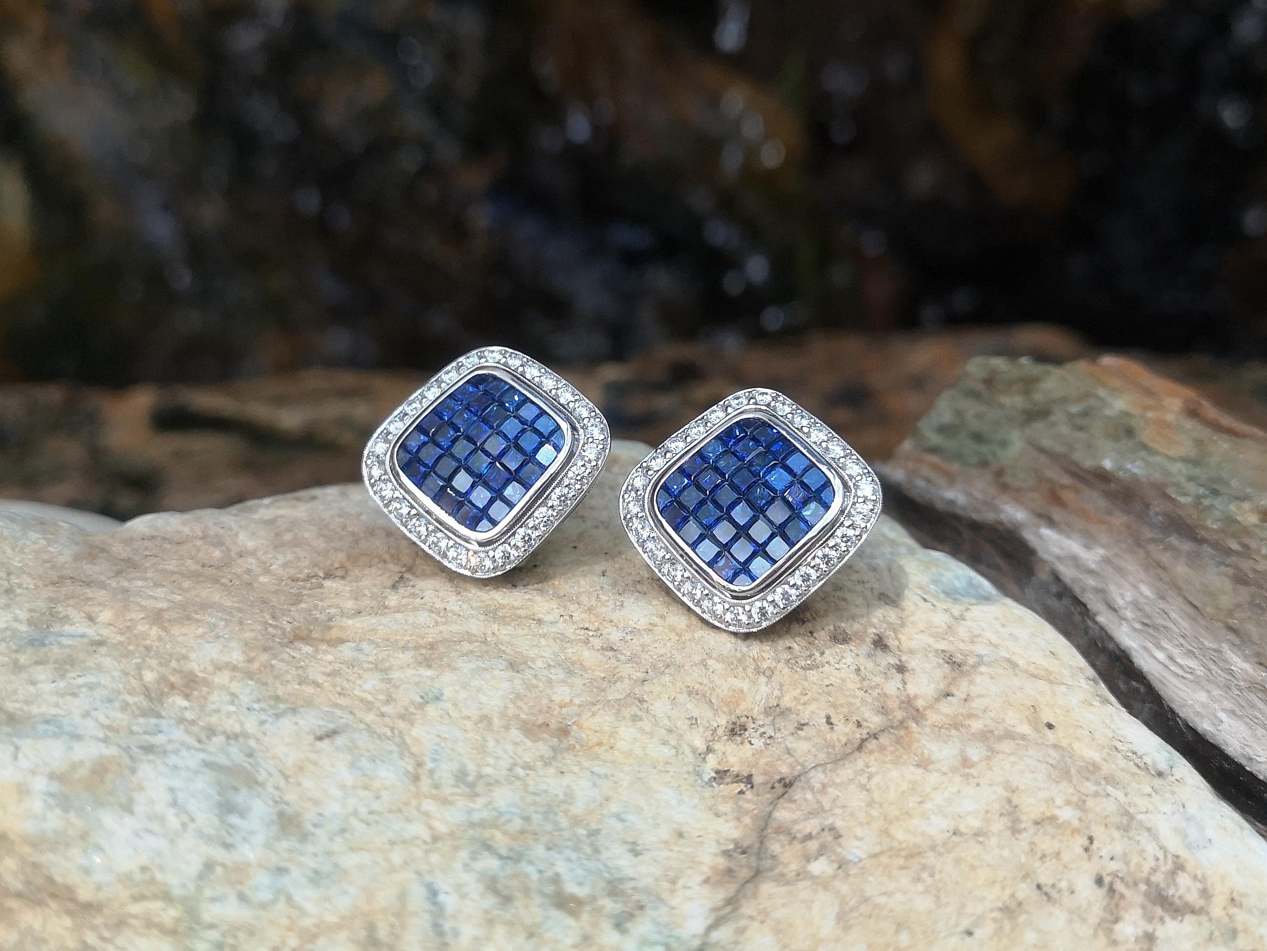 Ohrringe mit blauem blauem Saphir und Diamant in 18 Karat Weißgoldfassung (Zeitgenössisch) im Angebot