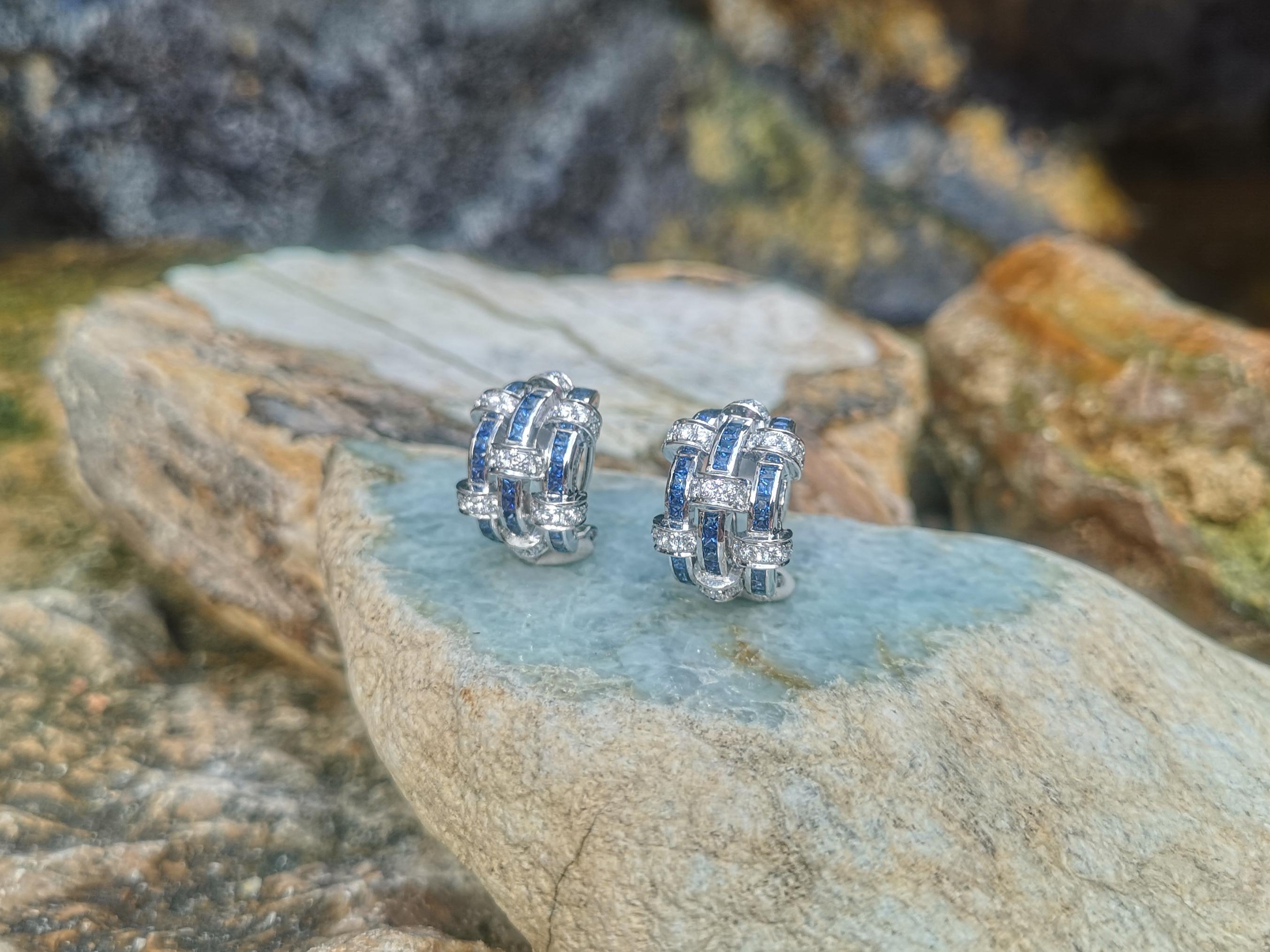Taglio misto Orecchini con zaffiro blu e diamante con montatura in oro bianco 18 carati in vendita