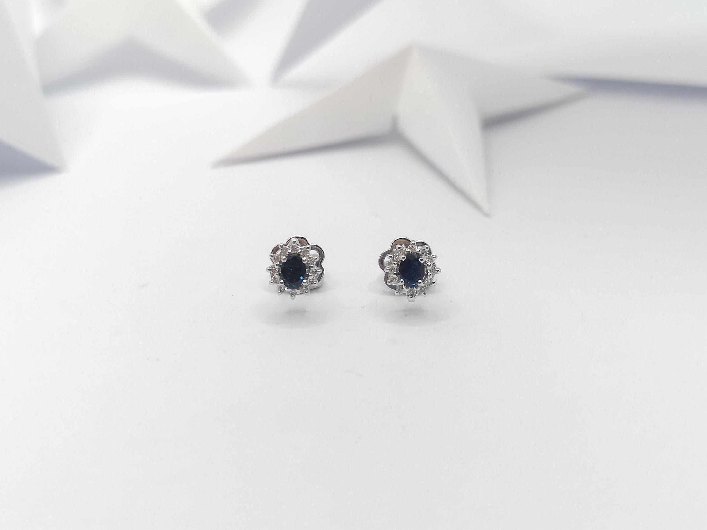 Blue Sapphire with Diamond Earrings Set in 18 Karat White Gold Settings ...