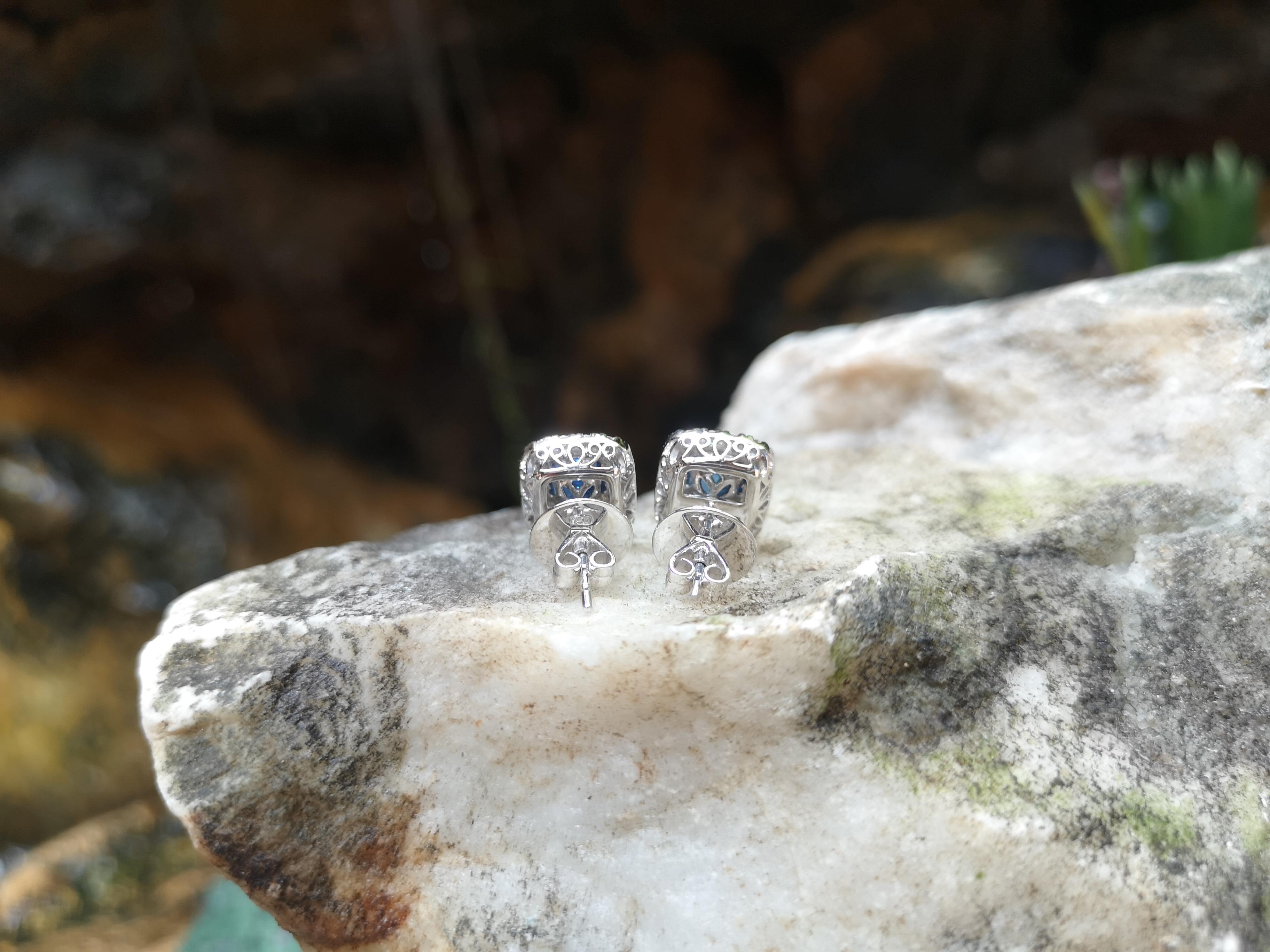 Women's Blue Sapphire with Diamond Earrings set in 18 Karat White Gold Settings For Sale