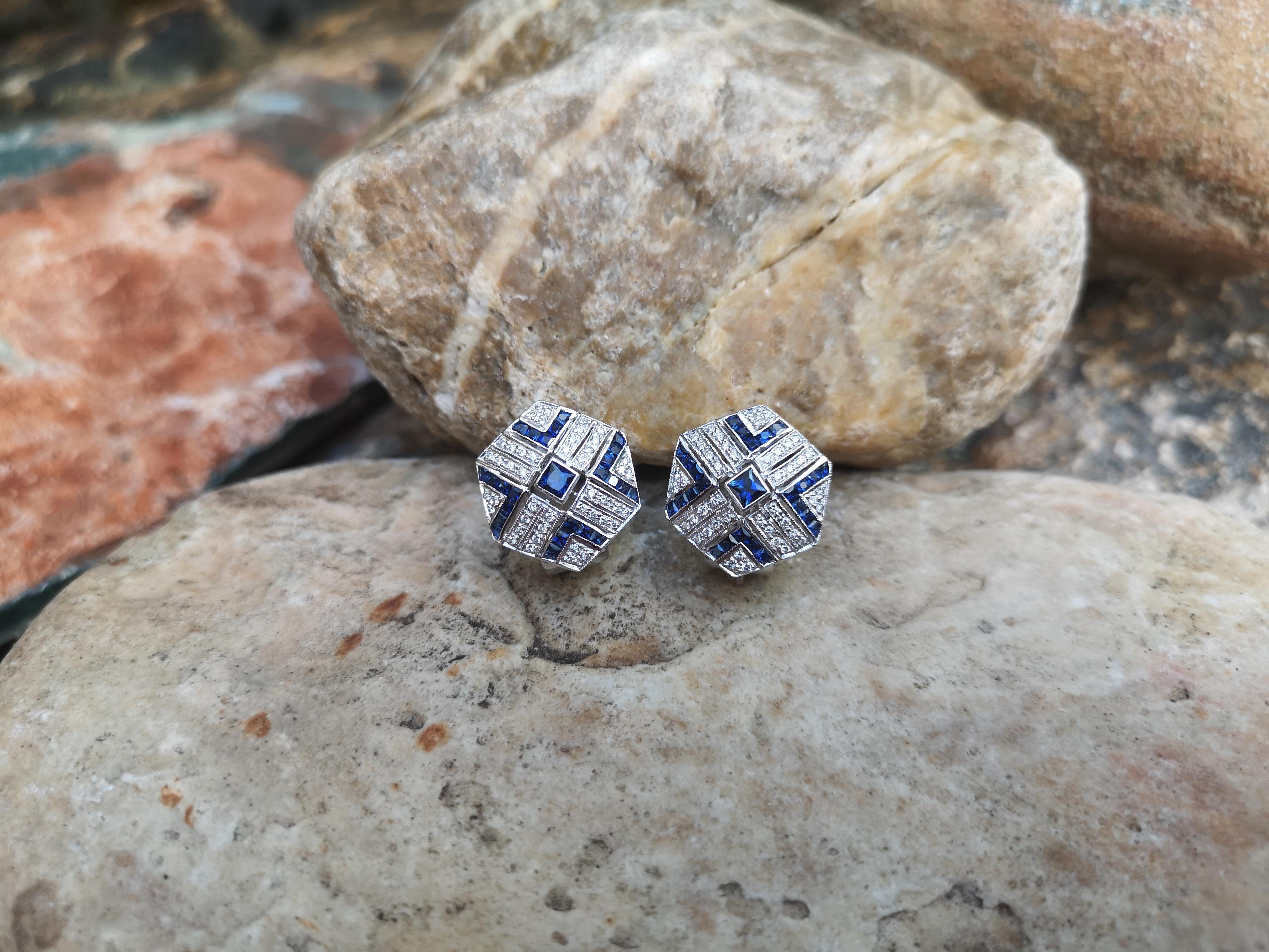 Ohrringe mit blauem blauem Saphir und Diamant in 18 Karat Weißgoldfassung Damen im Angebot