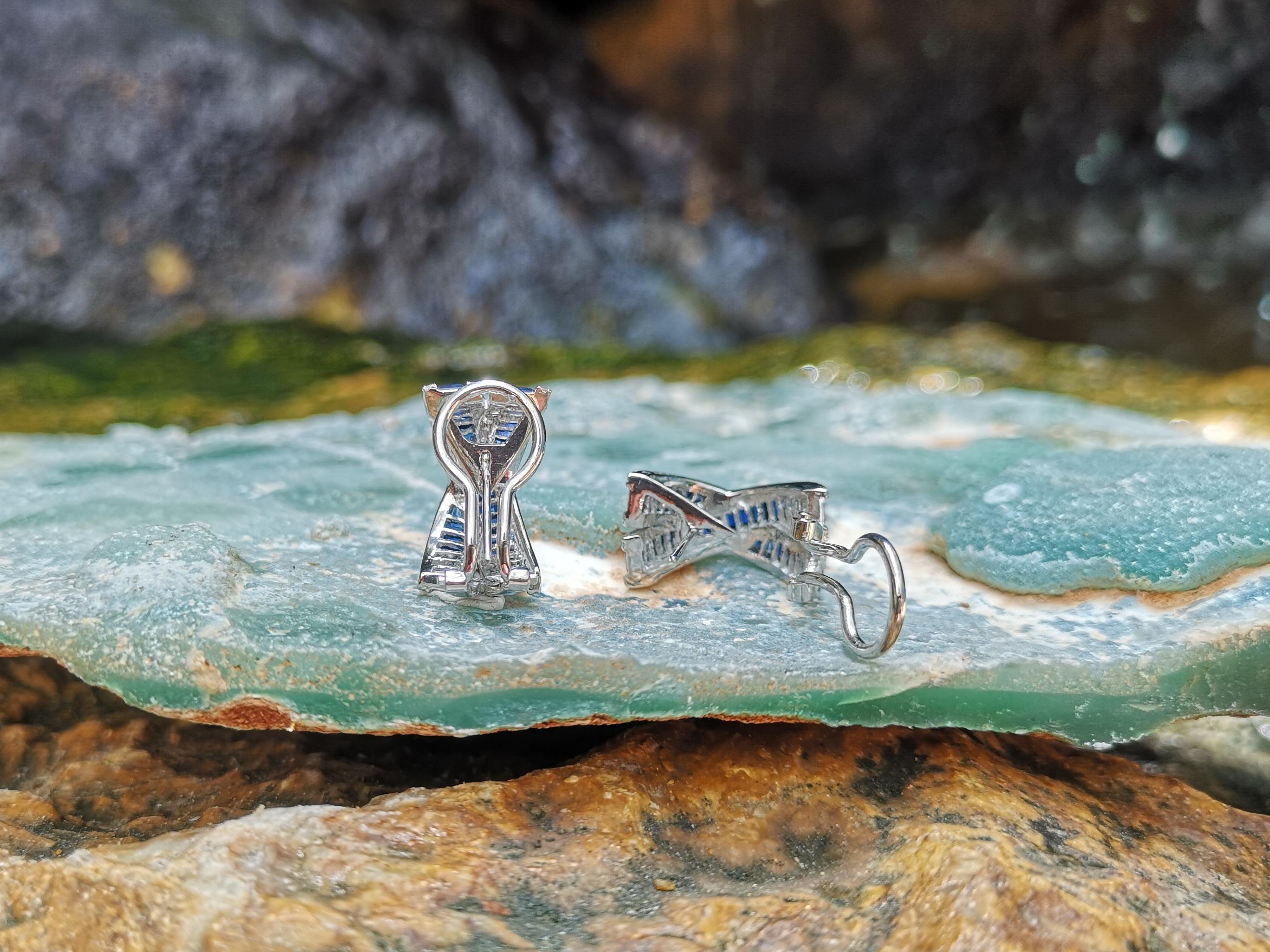 Blauer Saphir mit Diamant-Ohrringen in 18 Karat Weißgoldfassung Damen im Angebot