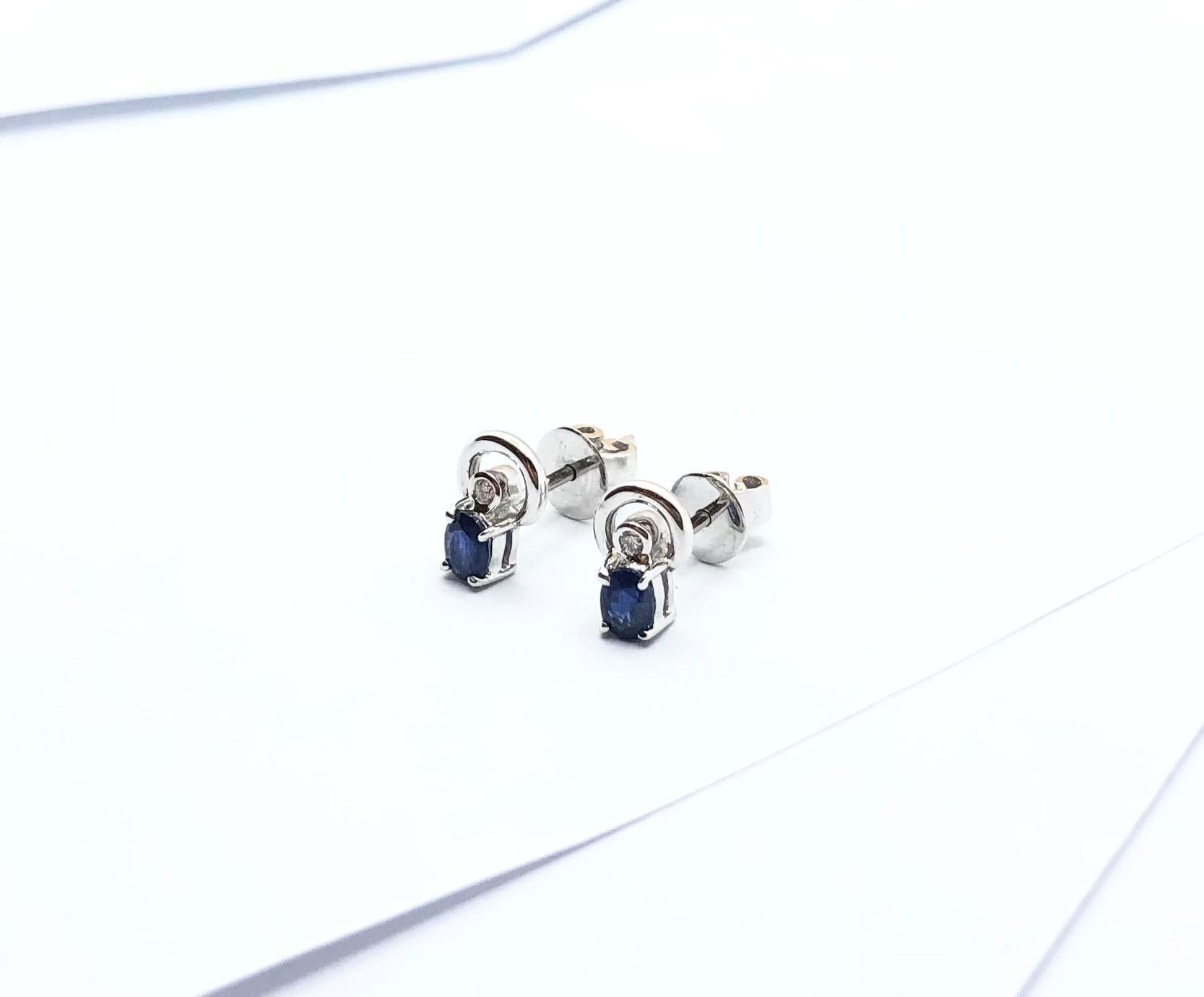 Women's Blue Sapphire with Diamond Earrings set in 18 Karat White Gold Settings For Sale
