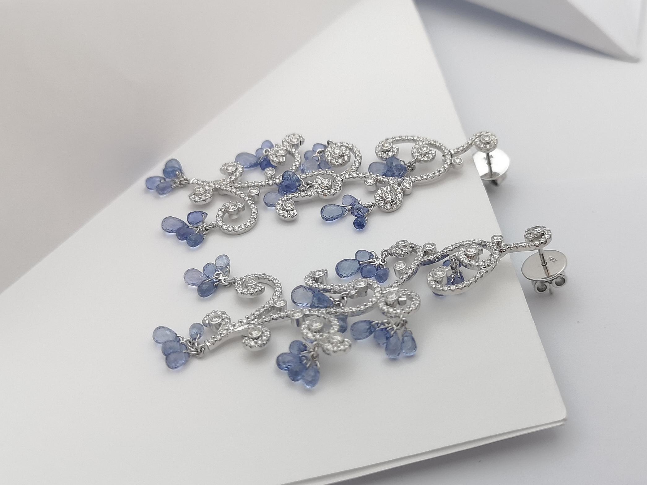 Donna Orecchini con zaffiro blu e diamante con montatura in oro bianco 18 carati in vendita