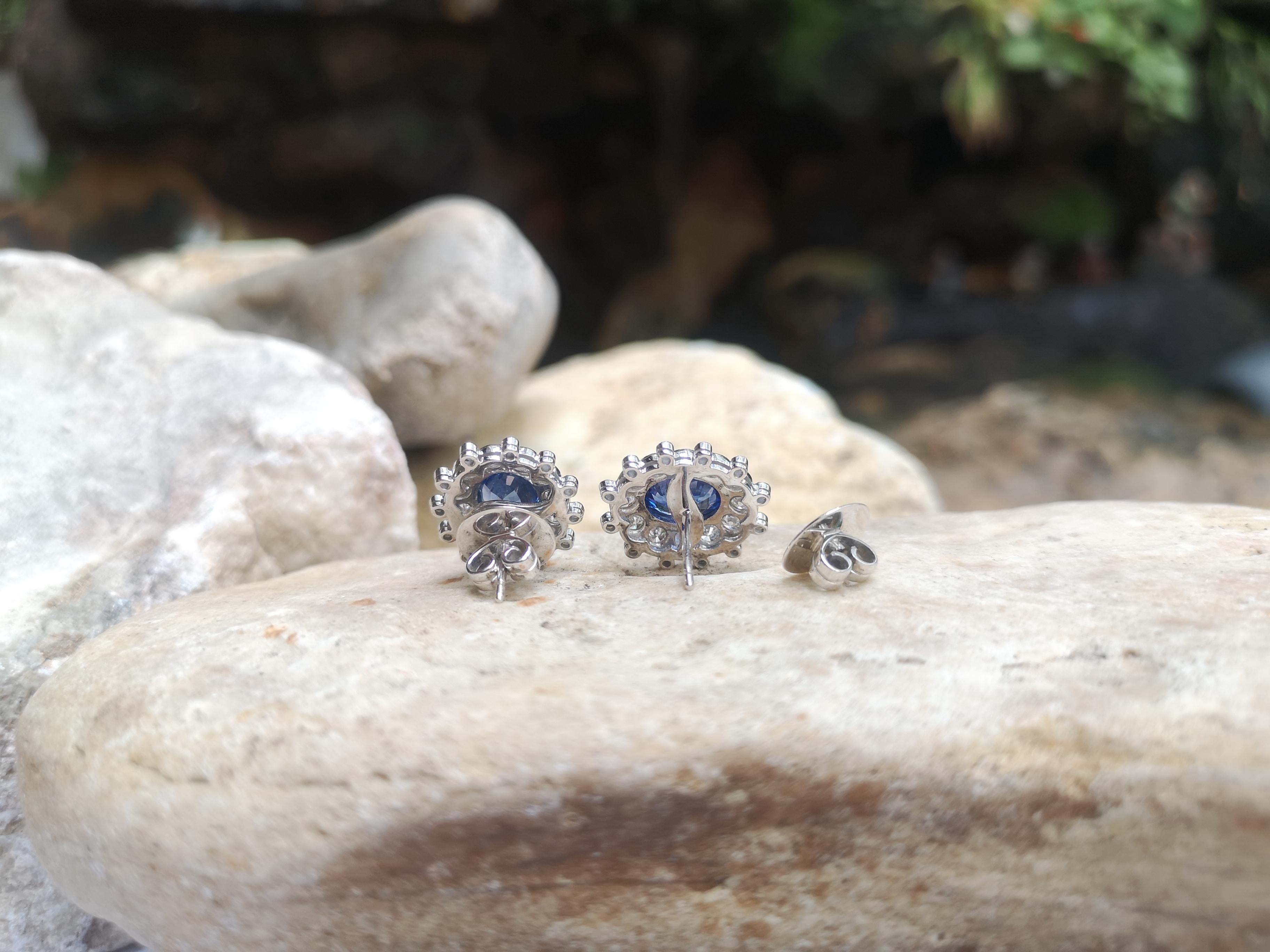 Blue Sapphire with Diamond Earrings Set in 18 Karat White Gold Settings For Sale 1