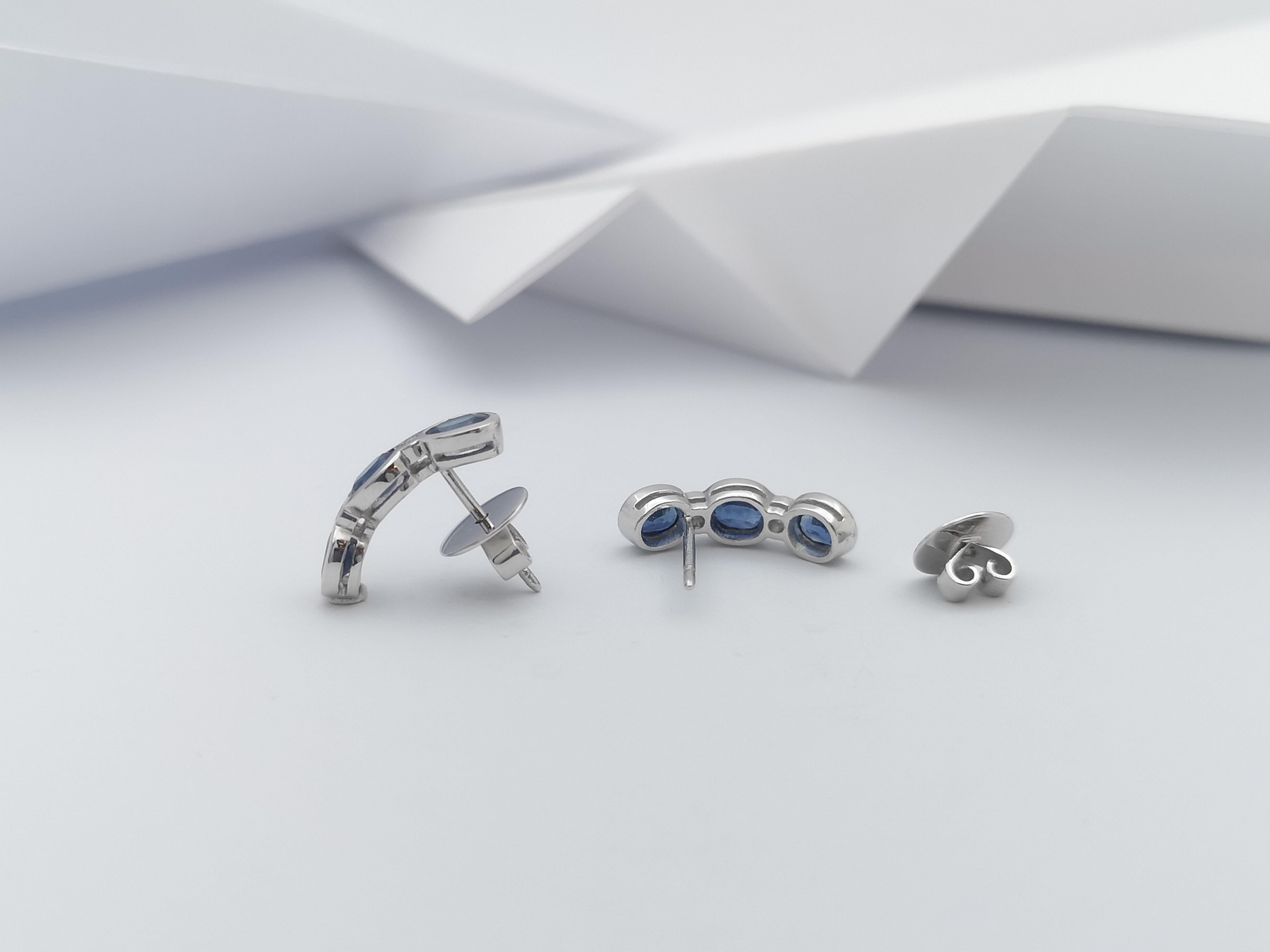 Blue Sapphire with Diamond  Earrings set in 18 Karat White Gold Settings For Sale 1