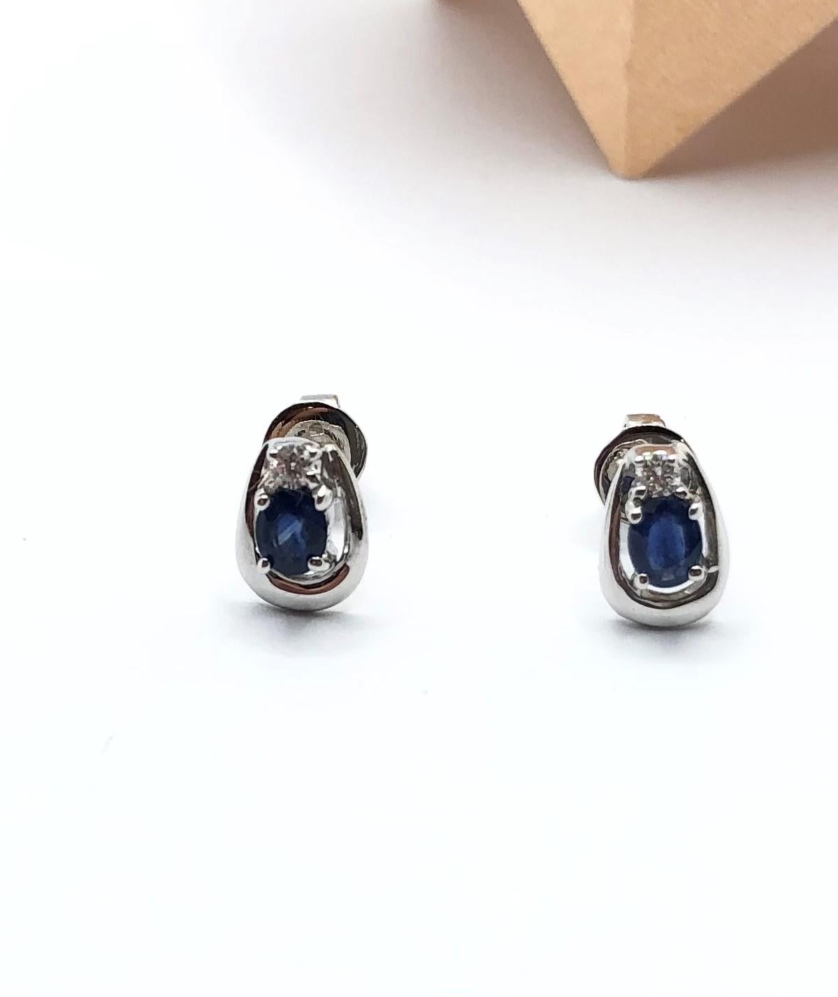 Blue Sapphire with Diamond Earrings Set in 18 Karat White Gold Settings For Sale 2