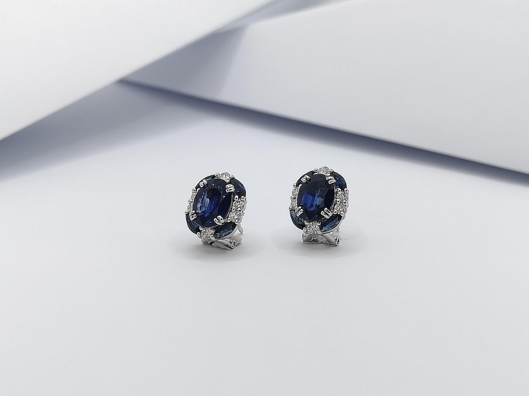 Blue Sapphire with Diamond Earrings Set in 18 Karat White Gold Settings For Sale 1