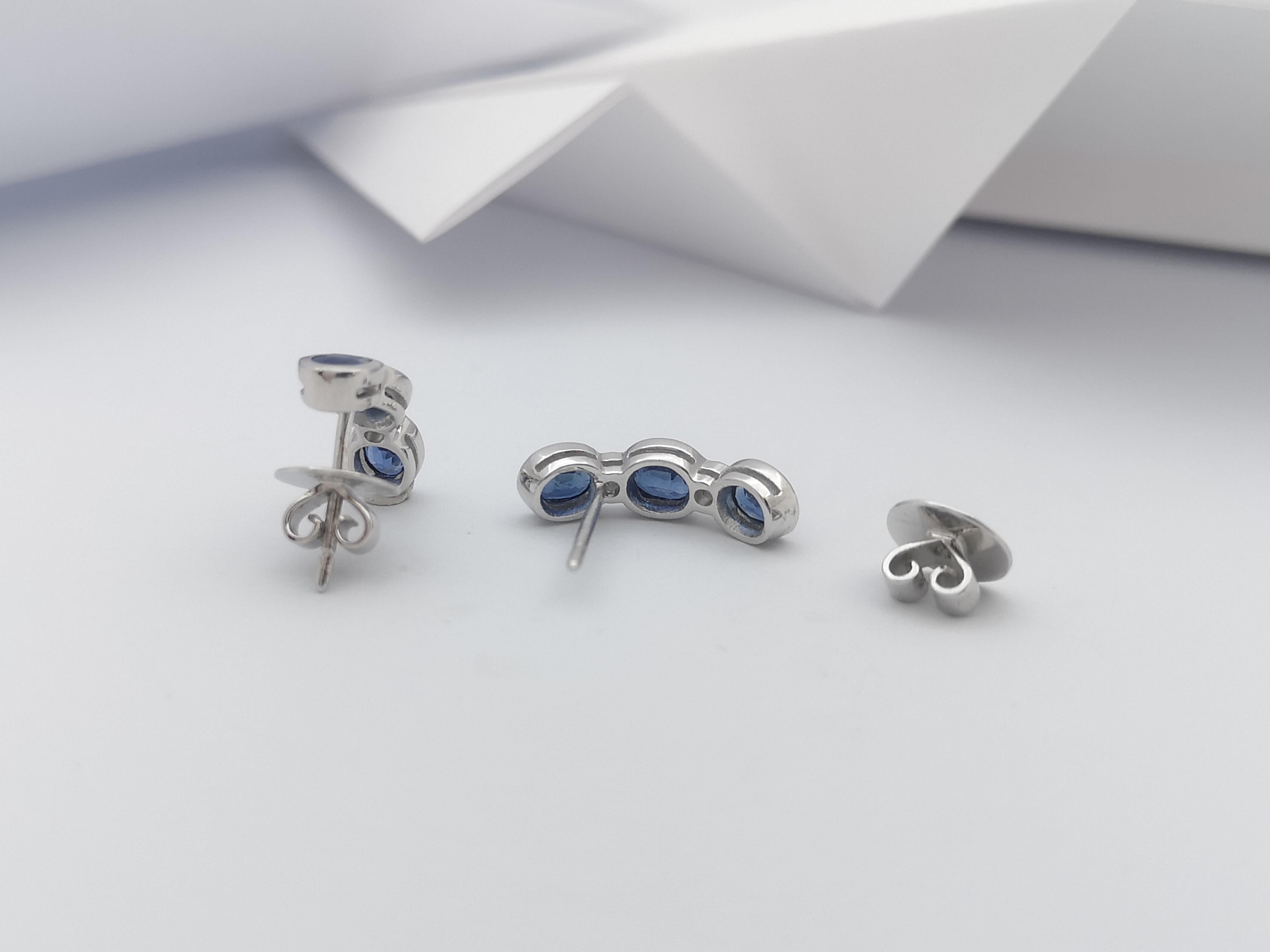 Blue Sapphire with Diamond  Earrings set in 18 Karat White Gold Settings For Sale 2