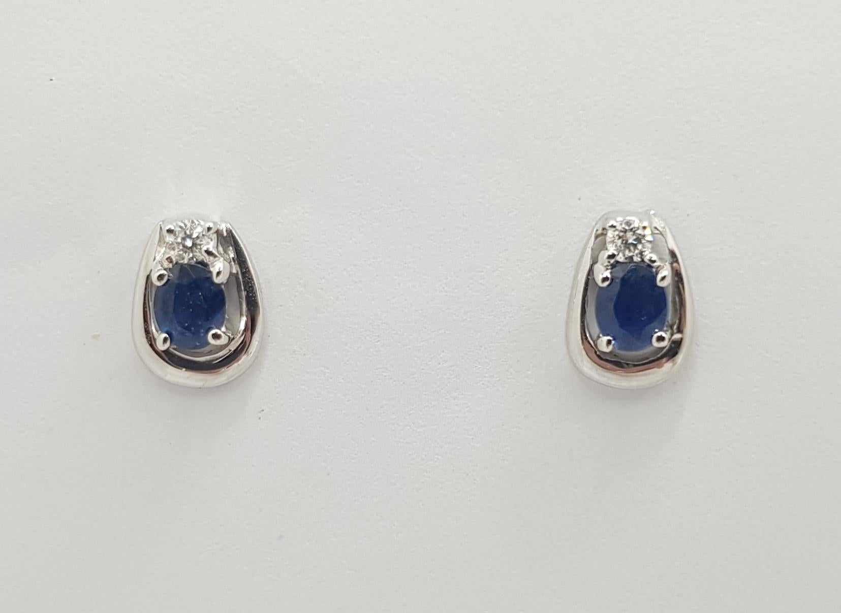 Blue Sapphire with Diamond Earrings Set in 18 Karat White Gold Settings For Sale 3