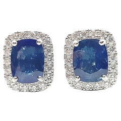 Ohrringe aus 18 Karat Weißgold mit blauem Saphir und Diamanten