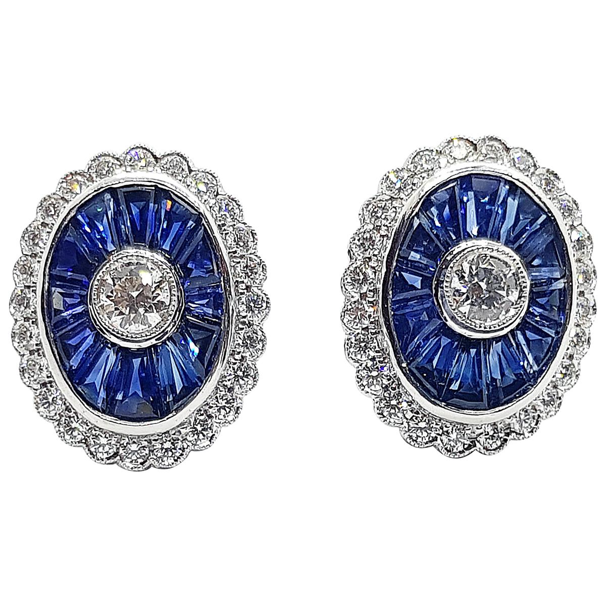 Blue Sapphire with Diamond Earrings Set in 18 Karat White Gold Settings For Sale at 1stDibs