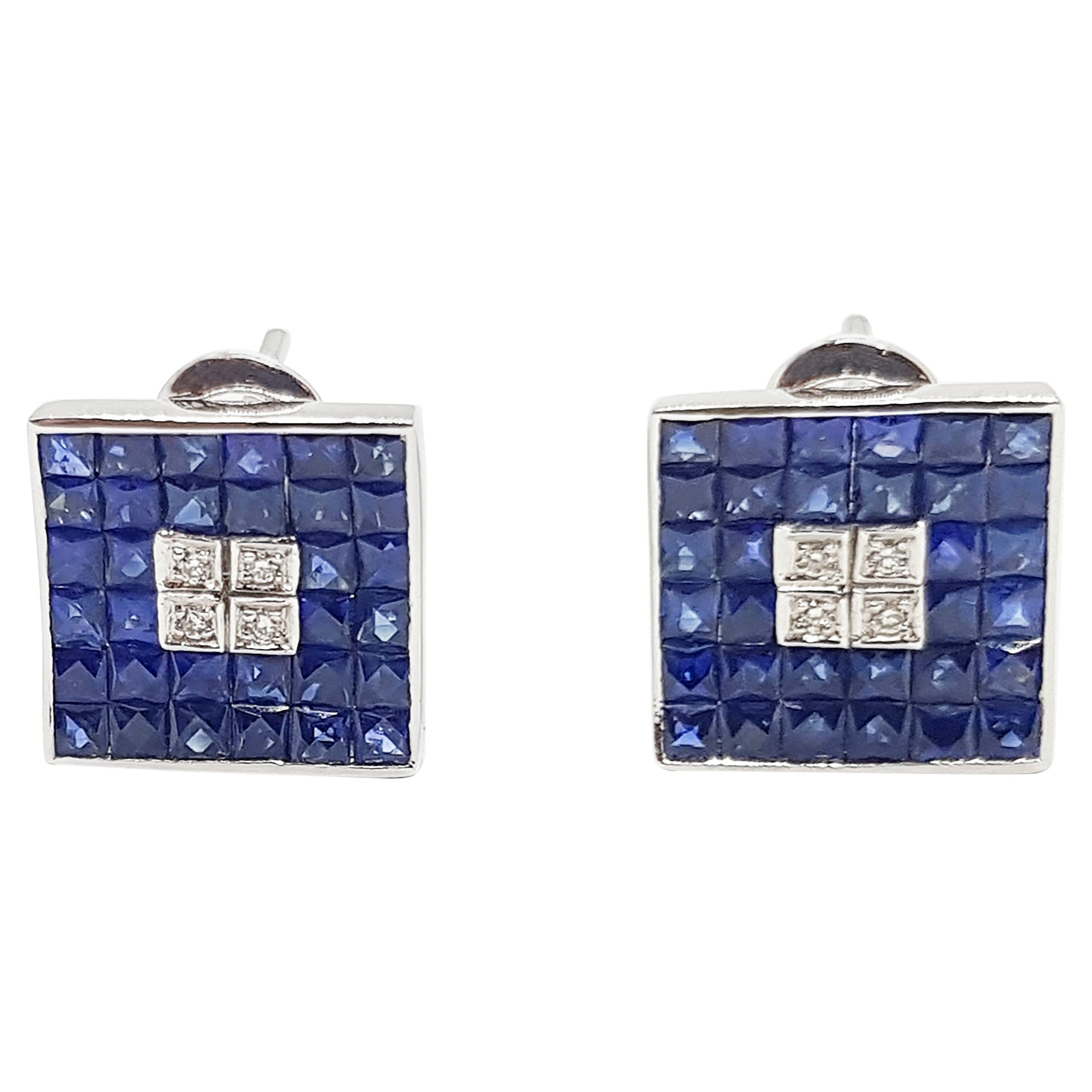 Ohrringe mit blauem blauem Saphir und Diamant in 18 Karat Weißgoldfassung
