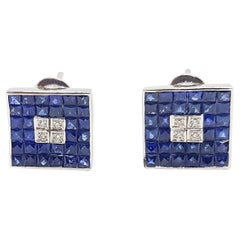 Ohrringe mit blauem blauem Saphir und Diamant in 18 Karat Weißgoldfassung