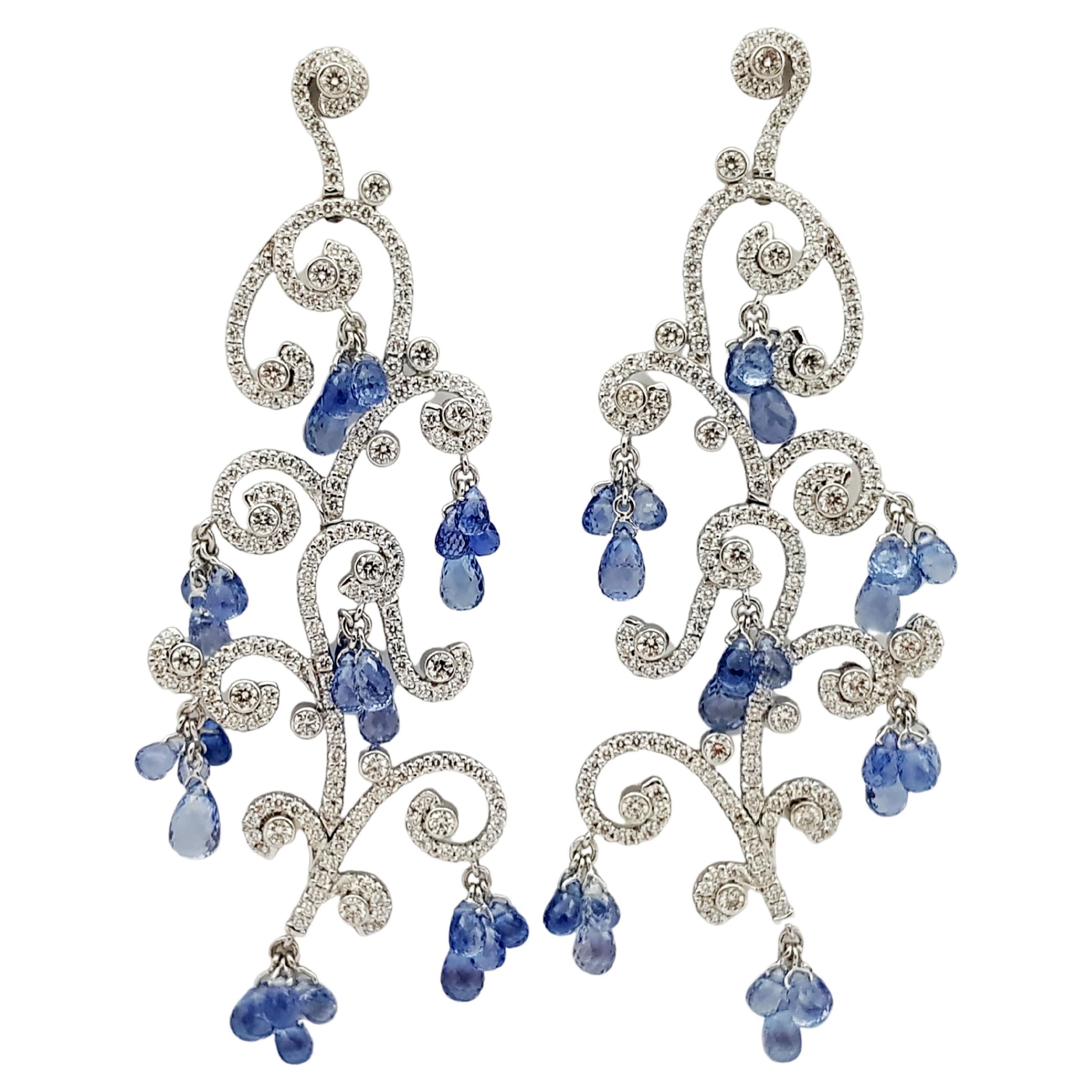 Ohrringe mit blauem blauem Saphir und Diamant in 18 Karat Weißgoldfassung