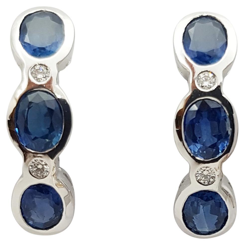 Blue Sapphire with Diamond  Earrings set in 18 Karat White Gold Settings For Sale