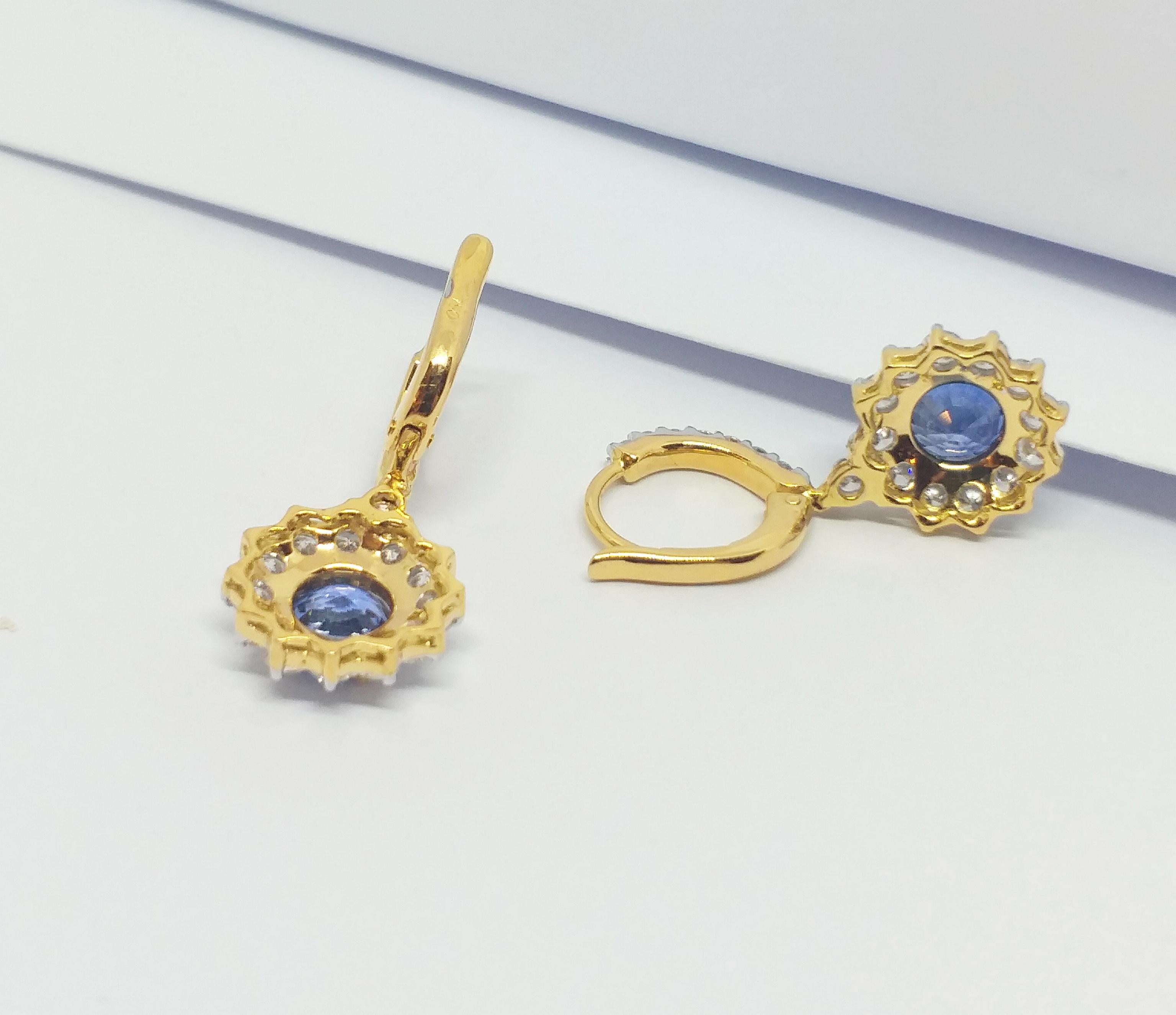 Blue Sapphire with Diamond Earrings set in 18K Gold Settings For Sale 6