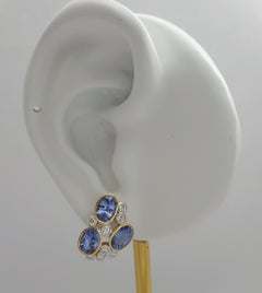 Blue Sapphire with Diamond Earrings set in 18K Gold Settings